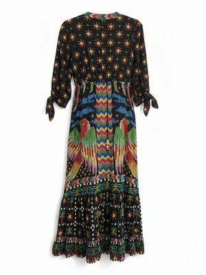 Farm Rio Macaw Night Maxi Dress Womens‎ XS Black Multi Tropical Boho thumbnail 6
