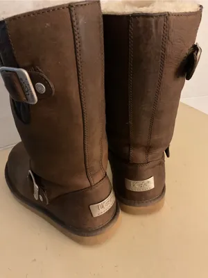 UGG women Brown Leather Shearling biker moto Boots US 6 thumbnail 7