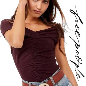 Free People This Cutie Ribbed Knit Folded Off Shoulder Top Size L thumbnail 1