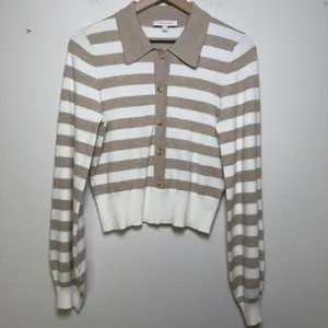 Favorite Daughter Women The Belle‎ Cardigan Sweater Medium Preppy Striped Polo thumbnail 2