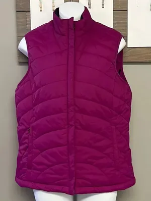 Land’s End Women’s Fuchsia Black Sleeveless Full Zip Puffer Nylon Vest-Small 6-8 thumbnail 1