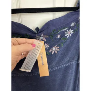 NWT Denim Chambray Embroidered Floral Off the Shoulder Dress L Western Boho thumbnail 6