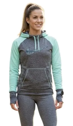 Nike Therma-Fit Hoodie Womens L Gray Mint Fleece Pullover Thumbholes Sweatshirt thumbnail 1