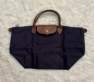 Longchamp Purple Le Pliage Tote with Brown Leather Trim thumbnail 1