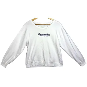Abercrombie & Fitch Soft AF White Fleece Black Logo Long Sleeve Sweatshirt Sz L thumbnail 2