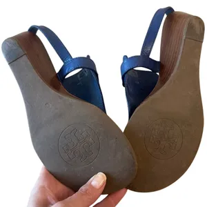 Tory Burch Casey Wedge Sandals Blue Nile Gold Logo‎ Thong 8 thumbnail 5