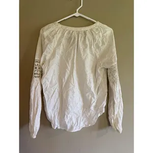 Gap Womens White Eyelet Embroidered‎ Crochet Lace Long Sleeve Blouse XS thumbnail 3