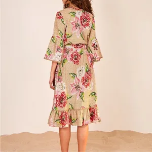 Farm Rio Floral Ruffle Beaded Tassels Belt‎ Slip-On Dress Size XS thumbnail 6
