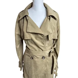 boohoo Tan Faux Suede Trench Coat M NWT Oversized Belted Minimalist thumbnail 4