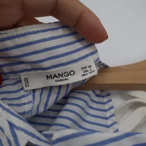 Mango Casual Blue White Striped Cotton Tie Back Short Sleeve Blouse Size 2 XS thumbnail 2