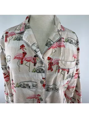 Nick and Nora Sz Small Pajama Set Womens Pink Drawstring Pockets Camper Flamingo thumbnail 8