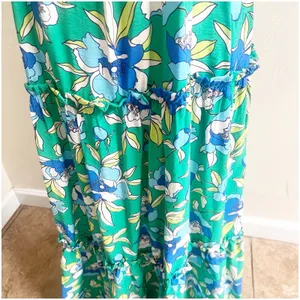 Monteau Los Angeles Floral Tiered Maxi Dress Green Size Large V-Neck Bohemian thumbnail 9