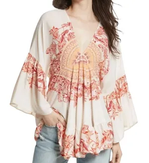 Free People Sunset Dream printed boho bell sleeve tunic thumbnail 1