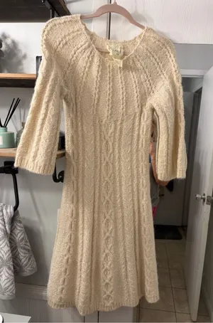 Kenji for Anthropologie 2000’s Women’s Cream Cable-Knit Midi Dress thumbnail 1