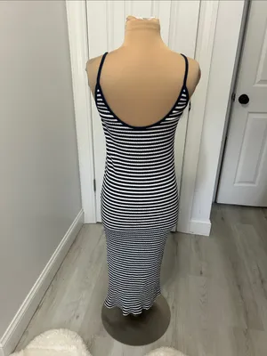 Zara Navy White Striped Maxi Tank Dress thumbnail 2