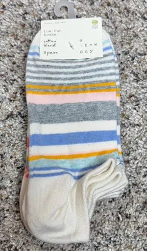 A New Day 3 Pack Low Cut Cotton Blend Striped Socks Multicolor 4-10 NWT thumbnail 1