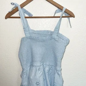 Sincerely Jules Light Blue Smocked Tiered Floral Tank Top Tie Strap Mini Dress thumbnail 6