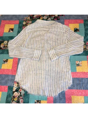 Aerie Freyed Hem Woman’s S Blue and White Striped Button-Up Shirt thumbnail 3