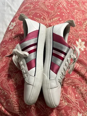 Diane Von Furstenberg White Sneakers with Pink and Red Stripes thumbnail 1
