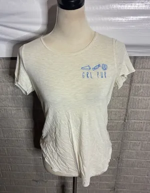 Aerie GRL PWR Embroidered‎ Slub Knit T-Shirt Cream Small Snack Graphic Tee thumbnail 1