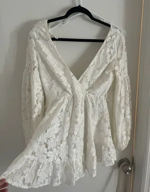Selfie Leslie Ivory Lace V-Neck Mini Dress thumbnail 1