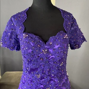 Women’s Purple Short Sleeve Formal Dress Lace Appliqué Zip Up Back Size 8 NWT thumbnail 2