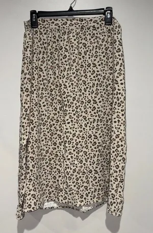 Nine West Leopard Print A-Line Midi Skirt XL Rayon Elastic Waist Brown Beige thumbnail 1