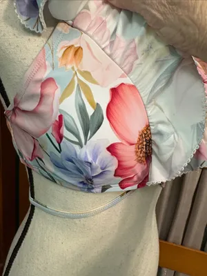 Cupshe Pastel Floral Ruffle Bikini Top in Pink, Blue, Yellow thumbnail 6