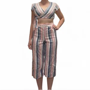 BeBop Pink and Blue Striped Linen Two Piece Set thumbnail 3
