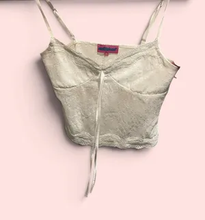 Cute vanilla lace crop Y2K style Edikted crop top tie accent cami indie sleaze thumbnail 1