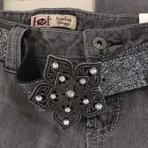 L.E.I. Denim Jeans Grey Wash Juniors 14 Low Rise Hiphugger Bootcut Stretch Belt thumbnail 4