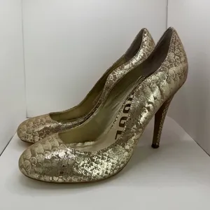 Kelsi Dagger Gold Metallic Snakeskin Stiletto Pumps Heels Size 9 thumbnail 4