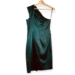 ELIZA J One Shoulder Sleeveless Satin Beaded Sheath Dress Hunter Green Size 8 thumbnail 8