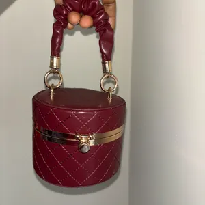 Mini Quilted Round Bag with Scrunchie Handle 👜 Red thumbnail 2