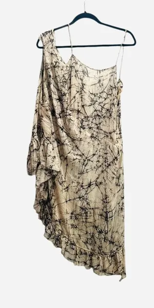 Designer Boutique One Shoulder Drape Crepe Floral Mini Dress Small thumbnail 1