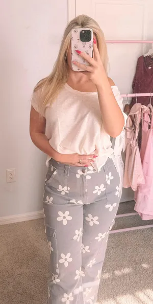 Purple floral Denim Pants Size L thumbnail 1