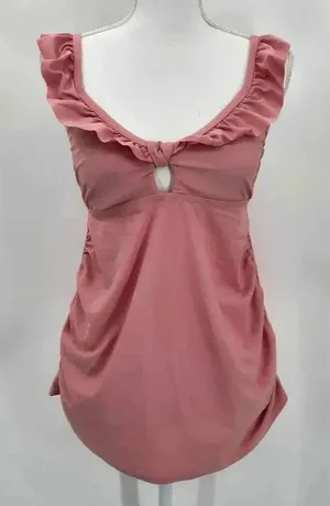 Isabel Maternity Pink Tankini Padded Bra Adjustable Ruffle‎ Size Medium thumbnail 1