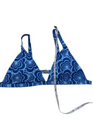 Blue Retro Floral Cheeky Bikini Set XL High Leg Triangle Swimwear Y2K Boho Beach thumbnail 12