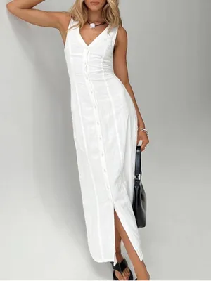 Princess Polly Summer Season Button Front Linen Blend Dress New! thumbnail 3
