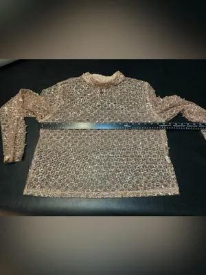 Anthropologie Blue Tassel Sheer Pearl Embellished Glittery Top size Large thumbnail 10