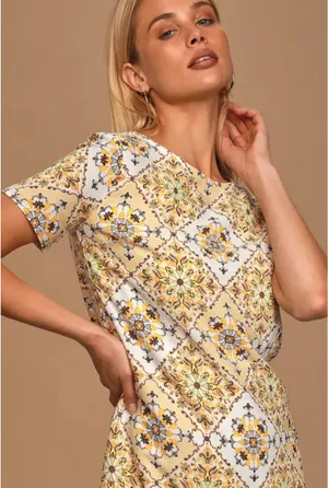 Dandy Lion Yellow Print Shift Dress thumbnail 1
