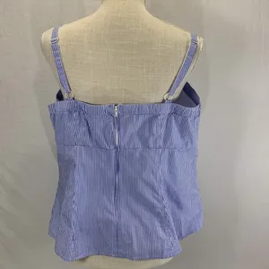 Striped Blue and White Poplin Lace Up Corset Tank Top Size 1X thumbnail 8