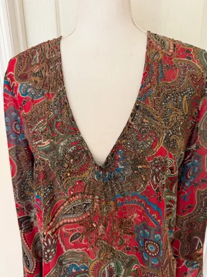 New Chico's Women’s Silk Paisley V-Neck Blouse thumbnail 2