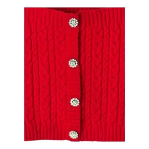 Papaya Red Cable‎ Knit Crop Tank Top Small Rhinestone Accents Camisole Y2K thumbnail 4