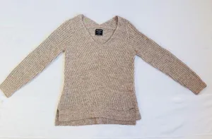Abercrombie V-Neck Knitted Sweater in Rib - Pink/Grey Marl - M thumbnail 12