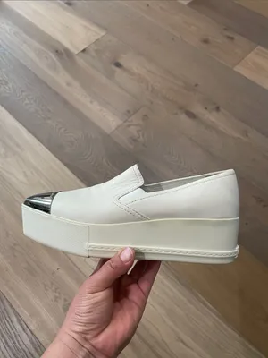 Miu Miu White Metallic Cap-Toe Leather Platform Sneakers Size 37.5 thumbnail 9