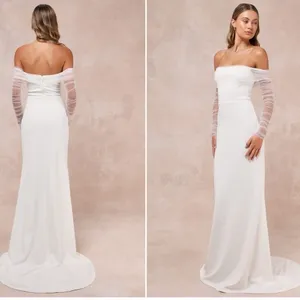 LULU's Beautifully Beloved White Mesh Off-the-Shoulder Bridal Gown NWOT thumbnail 2