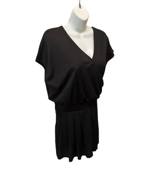 Halara V~Neck SS Pocket Waffle Weave Romper Easy Peezy SZ XL Black Pleated Short thumbnail 3
