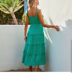 Vici NEW -PARISA EMBROIDERED TIERED MIDI DRESS - GRE thumbnail 2