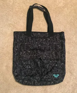 Roxy Black Tote Bag with Bird Pattern thumbnail 1